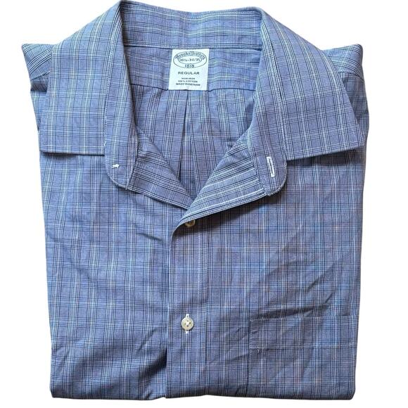 Brooks Brothers 1818 Blue Plaid Spread Collar No Iron Button Down Shirt Large - Picture 1 of 8